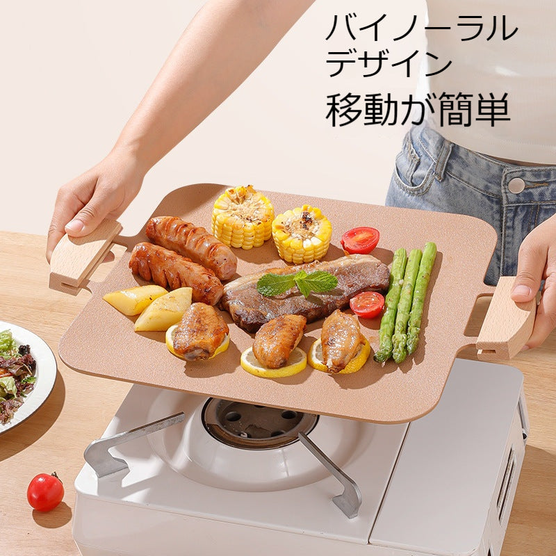 韓国式バーベキュープレート屋外キャンプ麦飯石粘着性のない焼き皿家庭用多機能無煙鉄板焼き焼肉皿