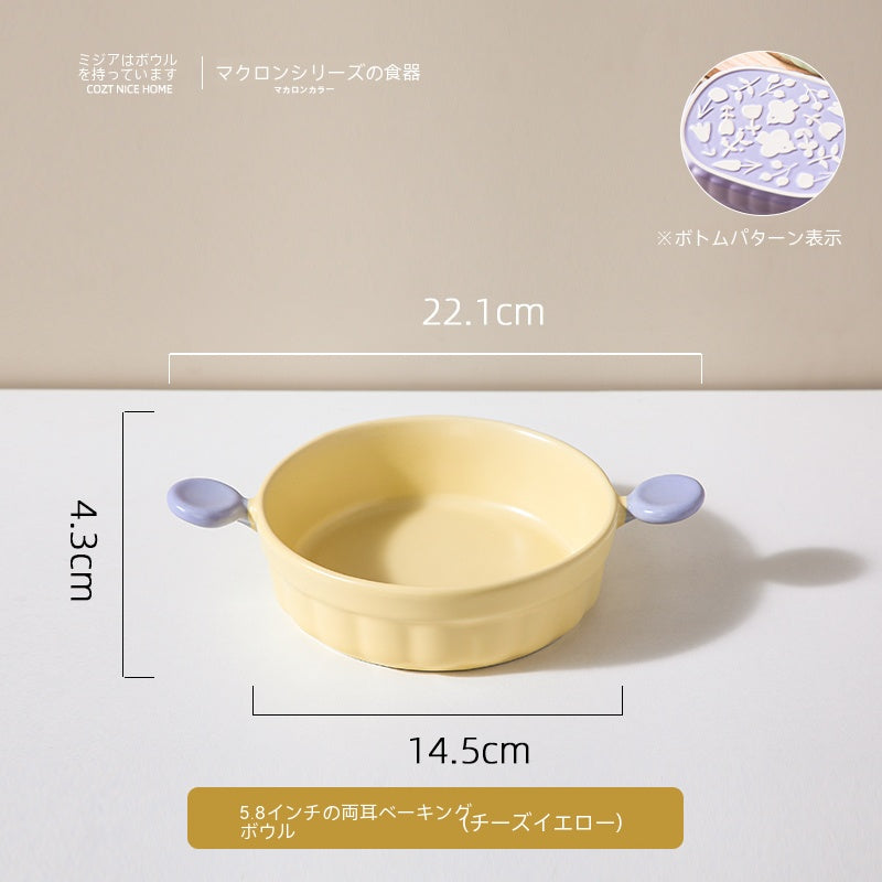 マカロン衝突色付け耳付きセラミック焼き皿グラタンボウル両耳焼き皿オーブン電子レンジ食器用