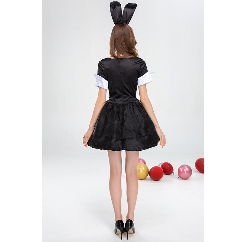 白黒バニーガールコスプレ服舞台パフォーマンスパーティークラブ服ウサギコスプレ