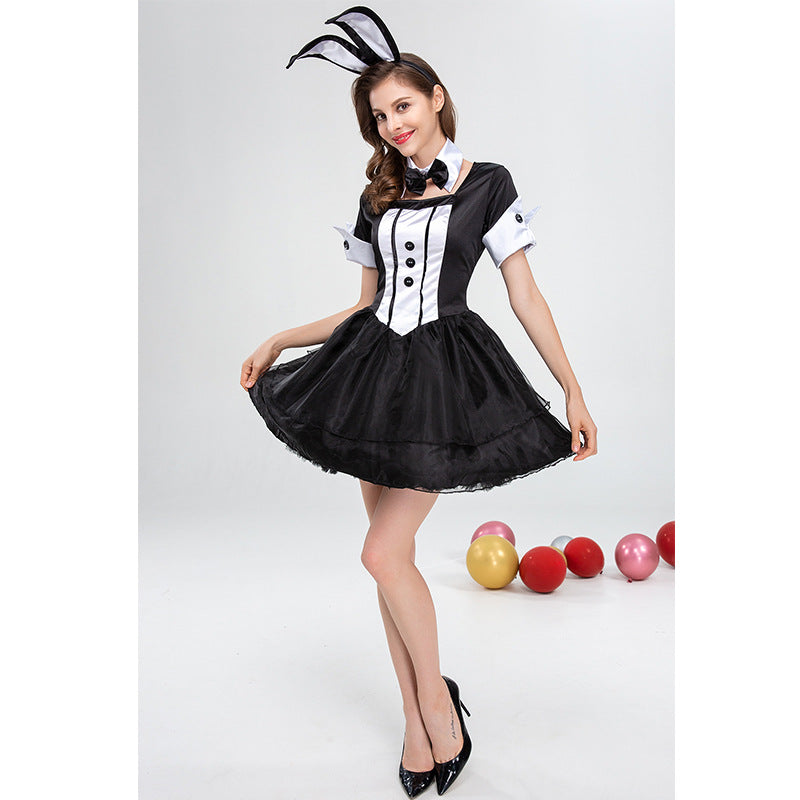 白黒バニーガールコスプレ服舞台パフォーマンスパーティークラブ服ウサギコスプレ
