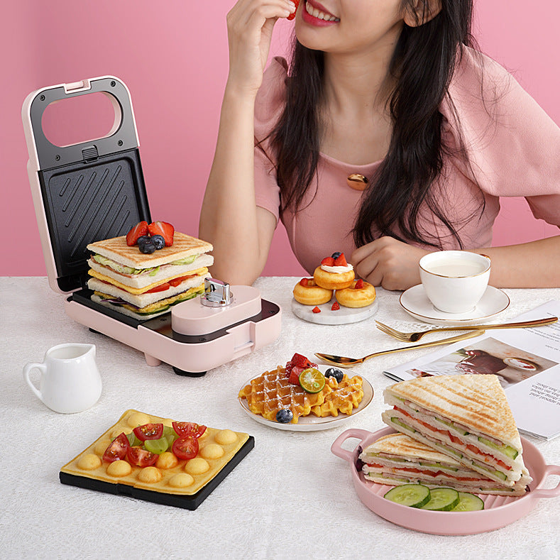 サンドイッチ朝食機定時多機能家庭用小型ワッフル軽食機トーストプレストースター可愛い
