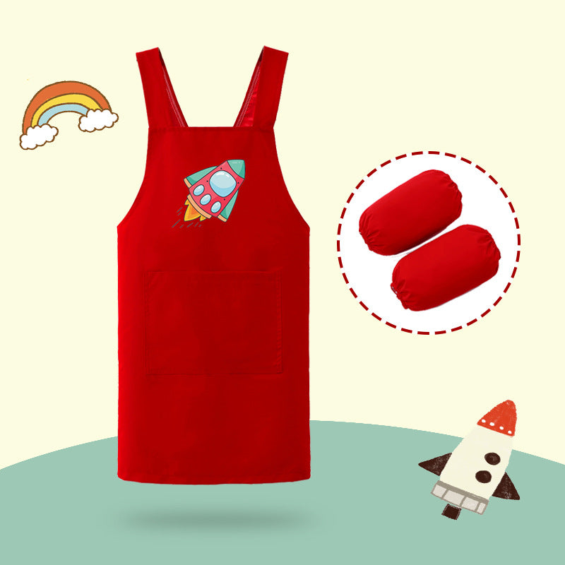 男の子女の子のカバーの絵の服の防水の長袖の台所は服幼稚園エプロン