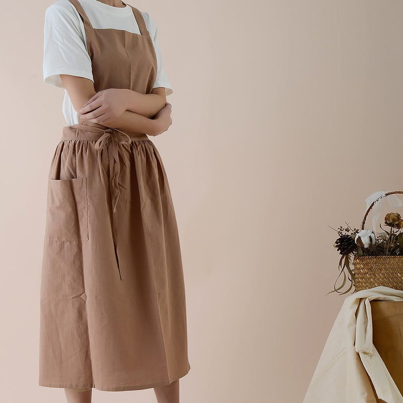 綿防水綿麻文芸エプロンキッチンベストウエストスカート作業制服