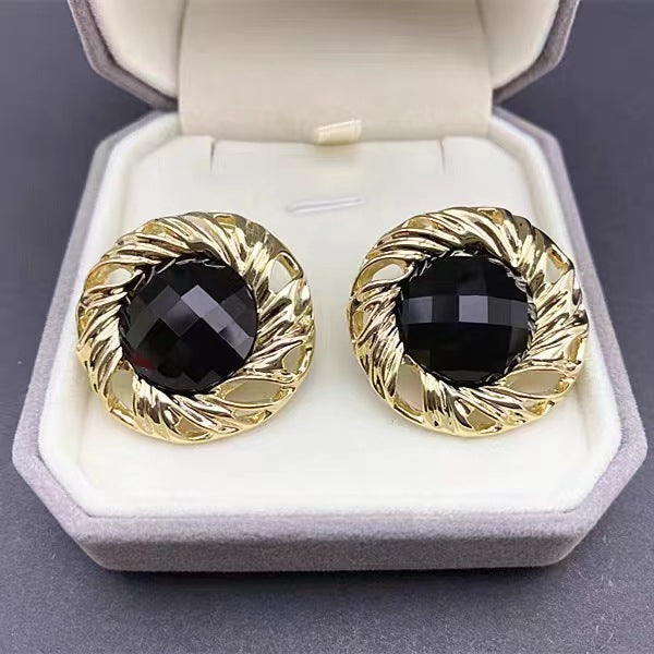 S925銀針黒色金属ピアス復古イヤリング女性欧米耳飾りファッションアクセサリー