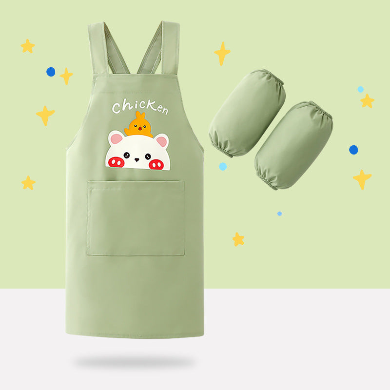 男の子女の子のカバーの絵の服の防水の長袖の台所は服幼稚園エプロン