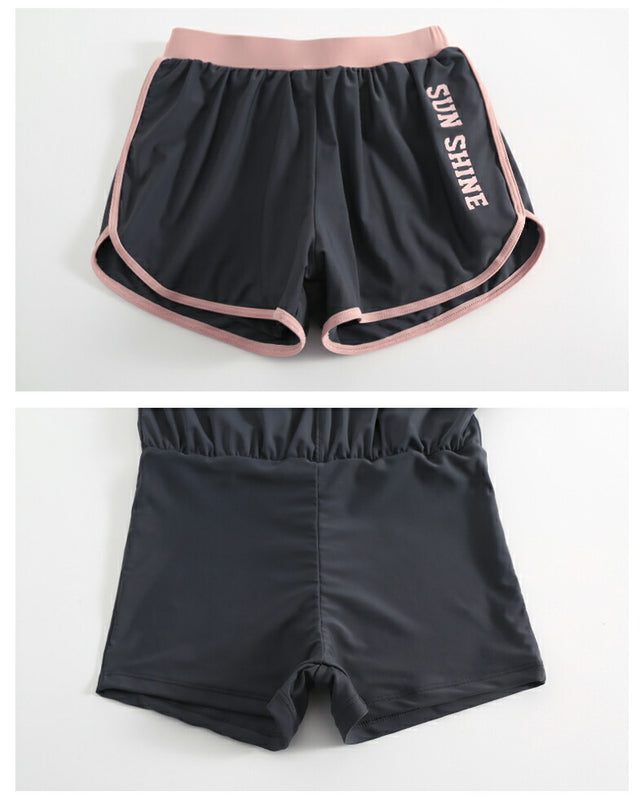【フィットネス水着2点セット】レディース 体型カバー 長袖 タンキニ  大きいサイズ ノンワイヤー ショートパンツ 20/30/40/50代 ミセス 水泳 ジム ヨガ 運動用 プール スイミング 無地 シンプル ぽっちゃり カバーアップ 露出控えめ ママ水着