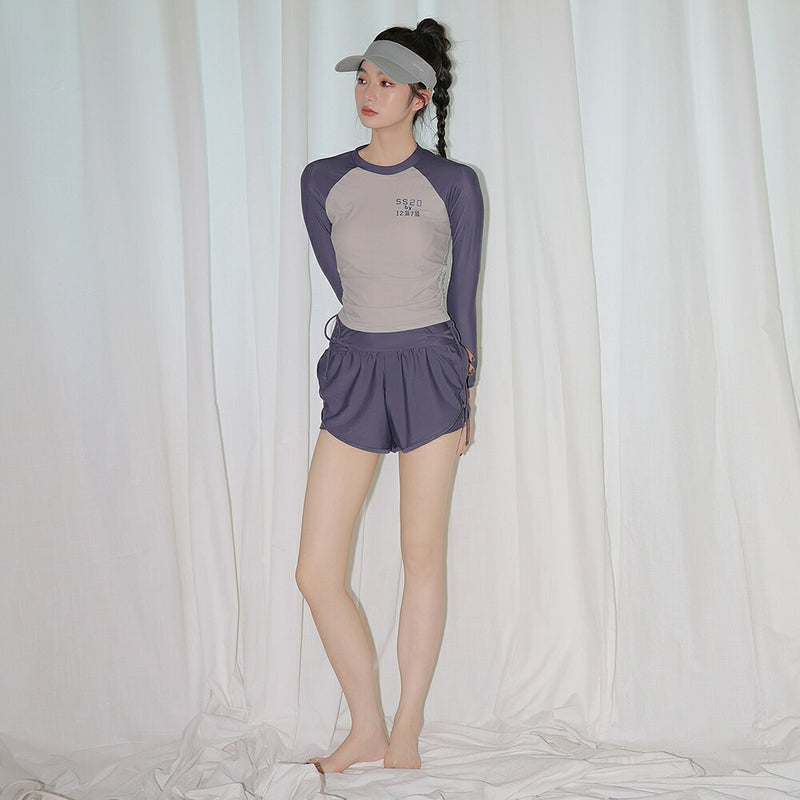 【フィットネス水着2点セット】レディース 体型カバー 長袖 トップス ショートパンツ 短パン セパレート 大きいサイズ ノンワイヤー 20/30/40/50代 ミセス 水泳 ジム ヨガ 運動用 プール スイミング 無地 可愛い ぽっちゃり カバーアップ 露出控えめ ママ水着