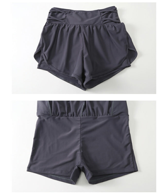【フィットネス水着2点セット】レディース 体型カバー 長袖 トップス ショートパンツ 短パン セパレート 大きいサイズ ノンワイヤー 20/30/40/50代 ミセス 水泳 ジム ヨガ 運動用 プール スイミング 無地 可愛い ぽっちゃり カバーアップ 露出控えめ ママ水着