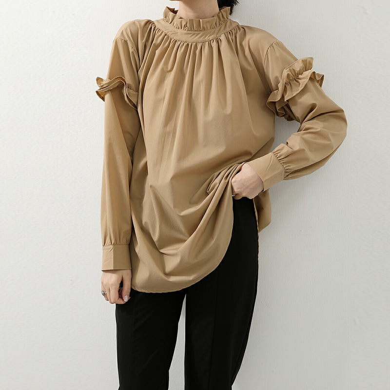 【ラッシュガード】レディース 水着 体型カバー 長袖 ロングTシャツ アウター ゆったりめ スリットデザイン フリル ギャザー 20/30/40/50代 無地 黒 二の腕/お腹/太もも/お尻 露出控えめ 女子 ママ ぽっちゃり お洒落 UVカット UPF50+ 水陸両用