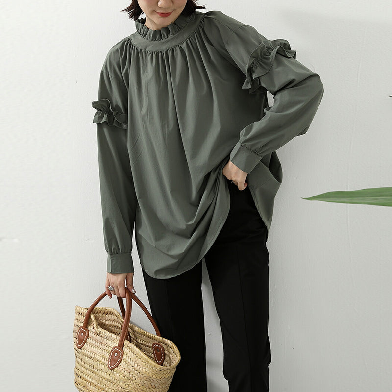 【ラッシュガード】レディース 水着 体型カバー 長袖 ロングTシャツ アウター ゆったりめ スリットデザイン フリル ギャザー 20/30/40/50代 無地 黒 二の腕/お腹/太もも/お尻 露出控えめ 女子 ママ ぽっちゃり お洒落 UVカット UPF50+ 水陸両用