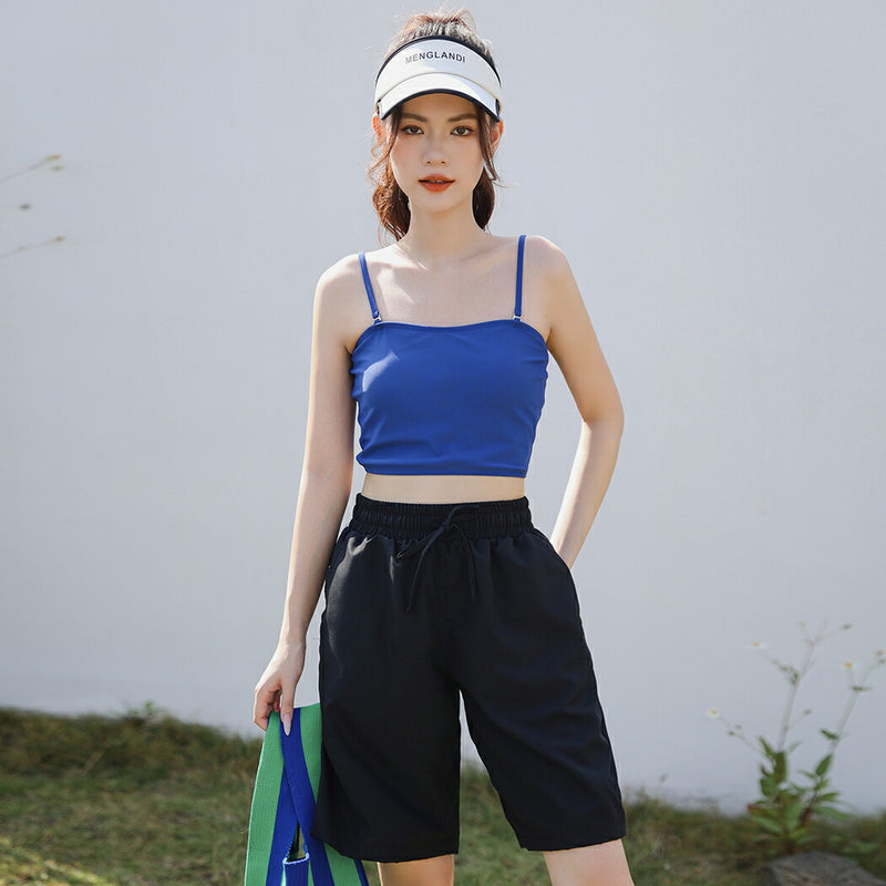 【タンキニ水着4点セット】レディース 体型カバー 長袖シャツ ラッシュガード セパレート ビキニ 大きいサイズ 20/30/40/50代 ミセス ハーフパンツ ビスチェ風 黒 無地 小胸 盛れる 二の腕/お腹/太もも/お尻 露出控えめ 女子 ママ ぽっちゃり お洒落 UVカット率99% UPF50+
