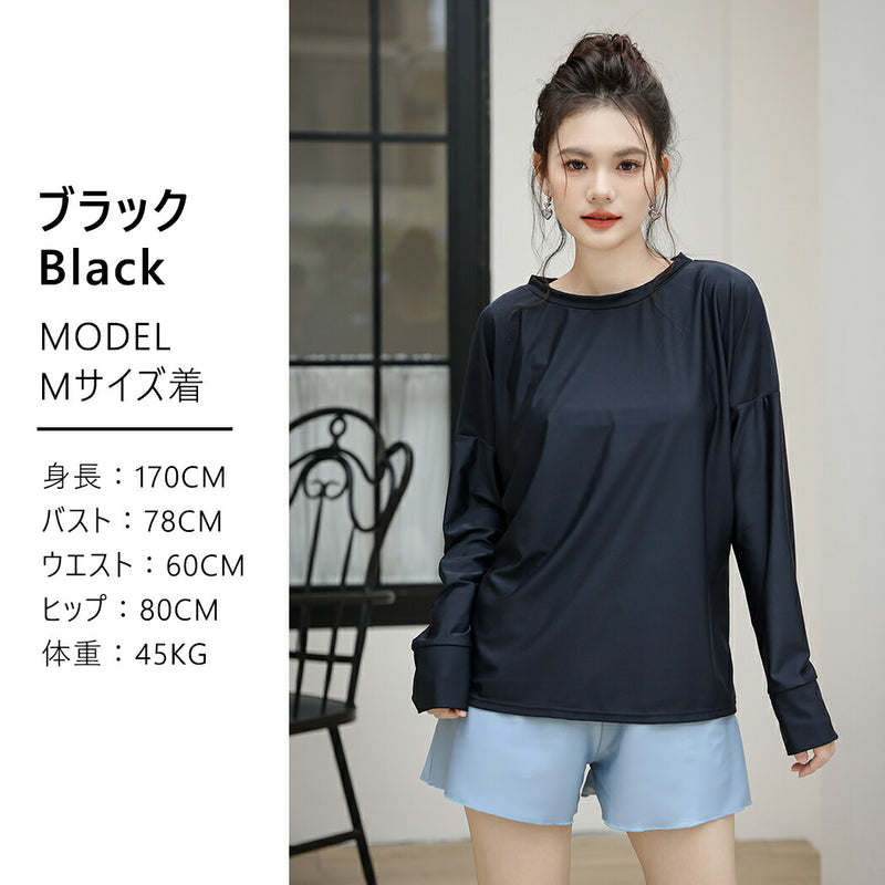 【タンキニ水着4点セット】レディース 体型カバー 長袖シャツ ラッシュガード セパレート ビキニ 大きいサイズ 20/30/40/50代 ミセス ショートパンツ ビスチェ風 黒 無地 小胸 盛れる 二の腕/お腹/太もも/お尻 露出控えめ 女子 ママ ぽっちゃり お洒落 UVカット率99% UPF50+