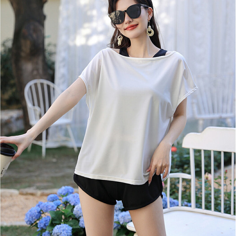 マラソン限定クーポンで3180円【タンキニ水着5点セット】レディース 体型カバー Tシャツ ラッシュガード セパレート タンクトップ 短パン カチューム 袖 大きいサイズ 20/30/40/50代 ミセス 無地 小胸 盛れる 二の腕/お腹/太もも/お尻 露出控えめ 女子 ママ ぽっちゃり