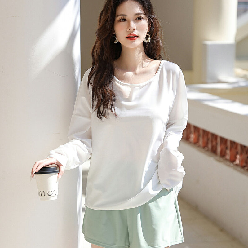 【ラッシュガード水着2点セット】レディース 体型カバー 長袖 ロングTシャツ ショートパンツ 短パン セパレート 大きいサイズ 20/30/40/50代 ミセス 無地 小胸 二の腕/お腹/太もも/お尻 露出控えめ 女子 ママ ぽっちゃり お洒落 UPF50+